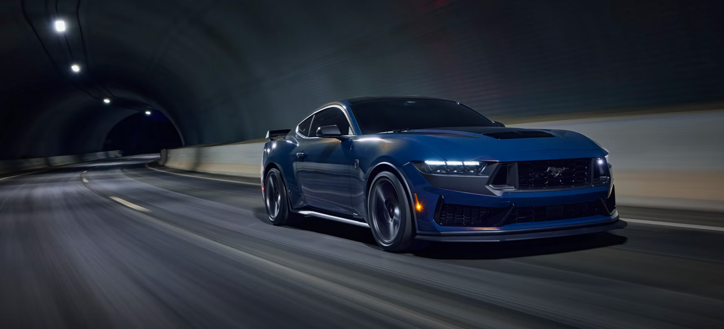New 2026 Ford Mustang Dark Horse in a tunnel at night near Port Arthur