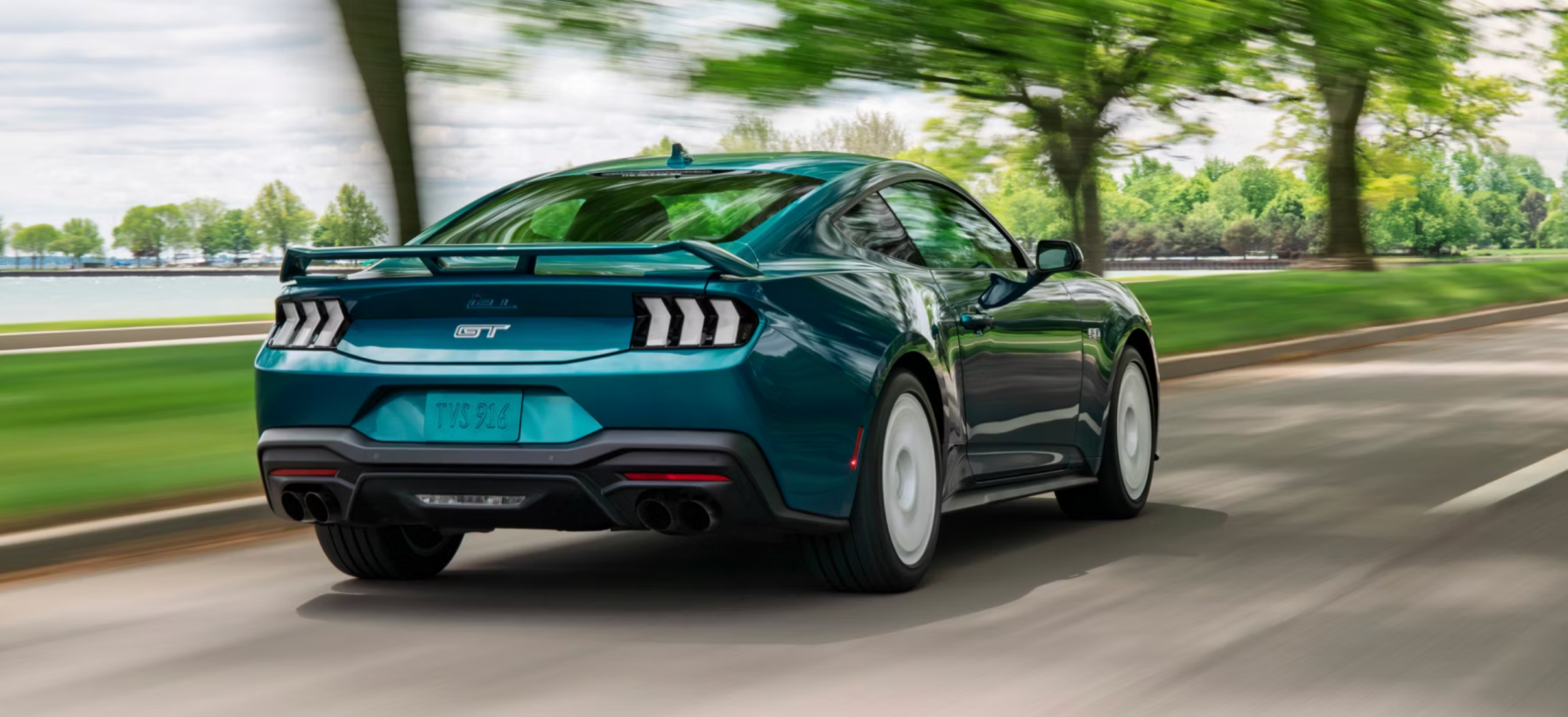 Back bumper of new teal 2026 Ford Mustang in Lake Charles, LA